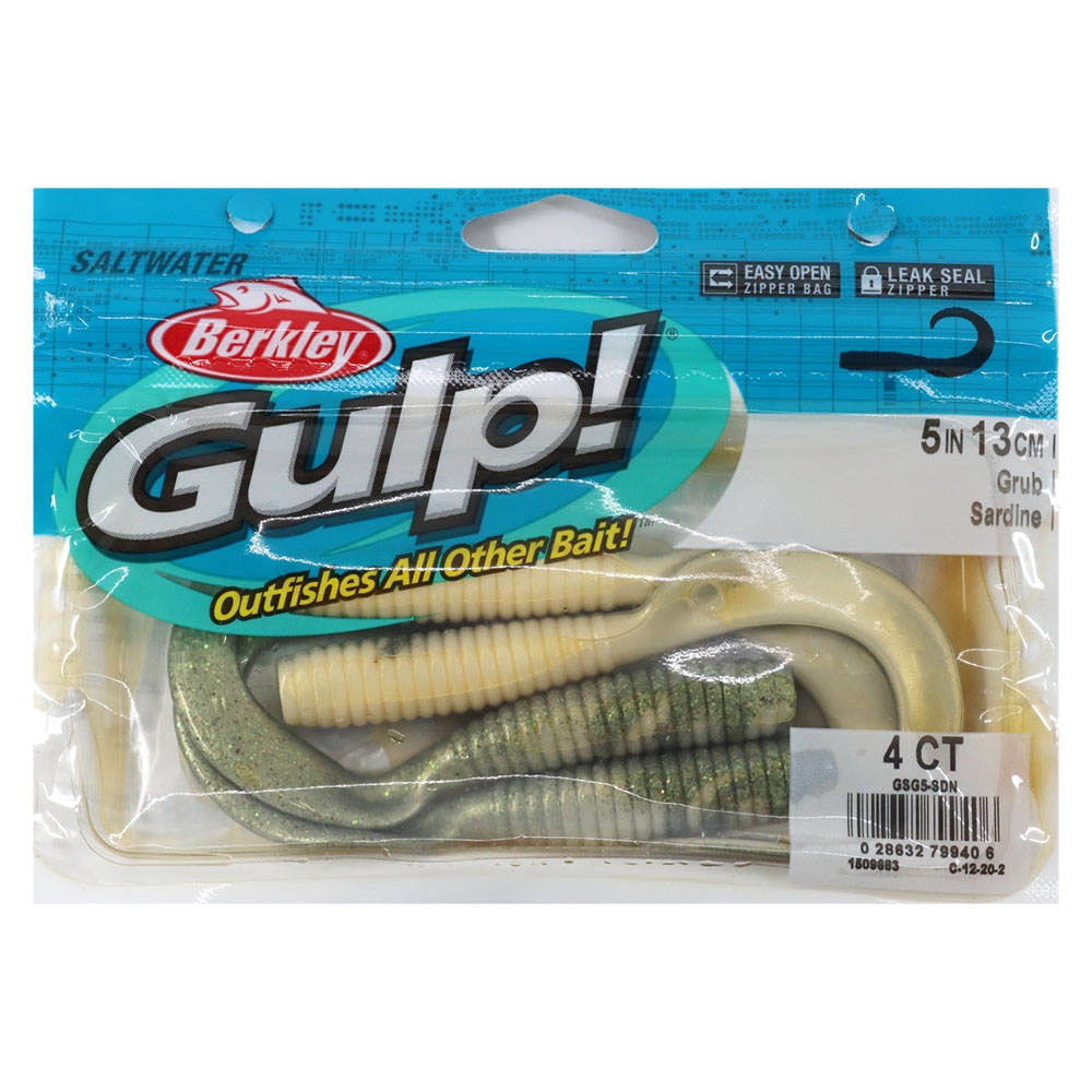 Berkley Gulp Grub Soft Bait 5in/13cm Qty 4 Sardine