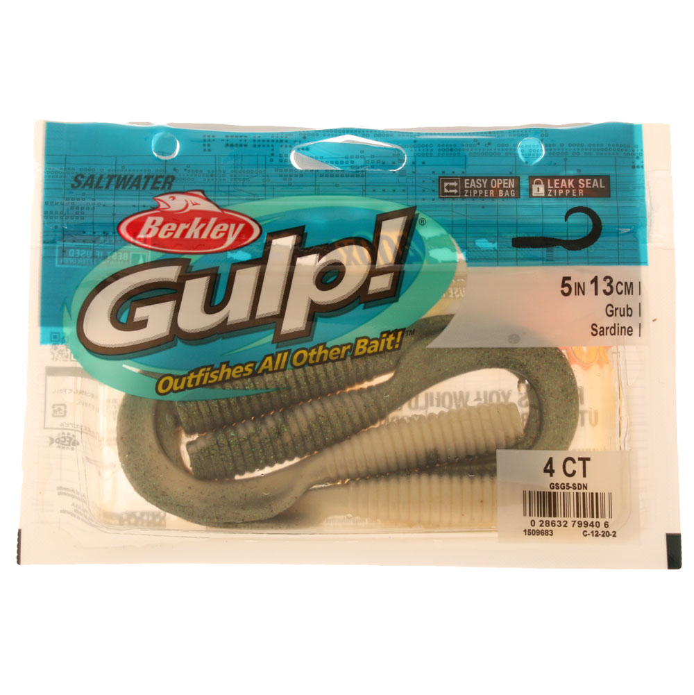 Berkley Gulp Grub Soft Bait 5in/13cm Qty 4 Sardine