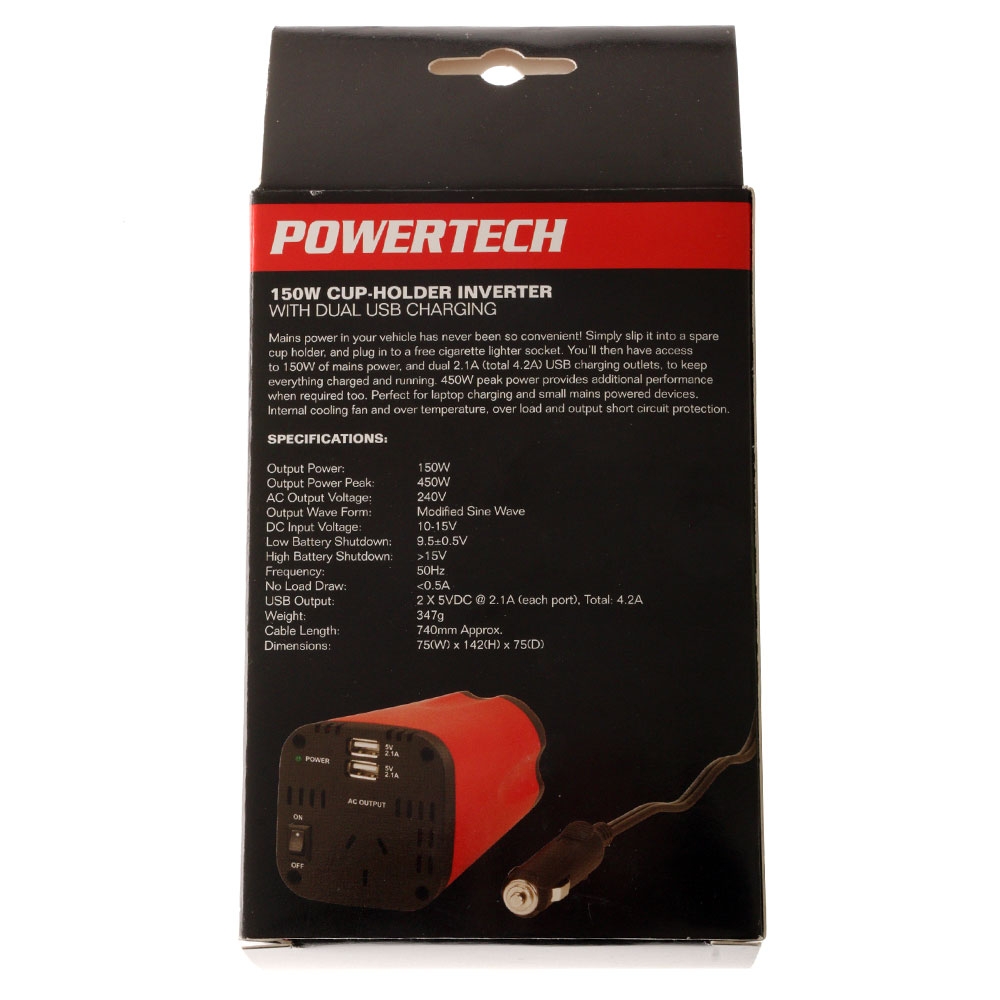 150W Cup-Holder Inverter with Dual USB Charging