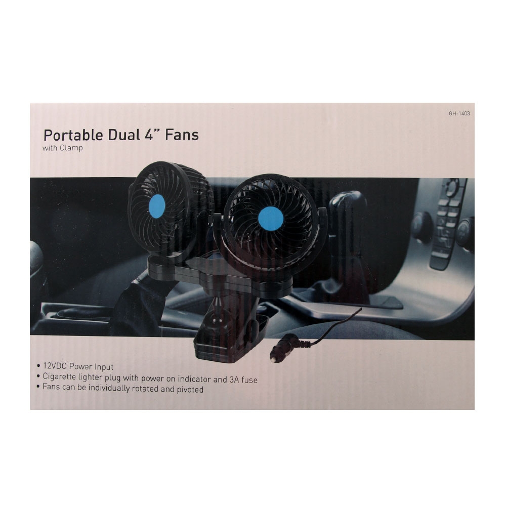 Dual Fans with Clamp Mount 100mm 12v