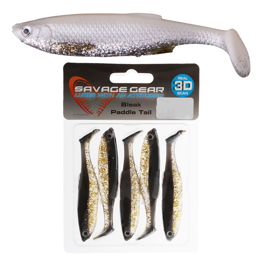 Savage Gear LB 3D Bleak Paddle Tail Softbait 8cm Black and Gold Qty 5