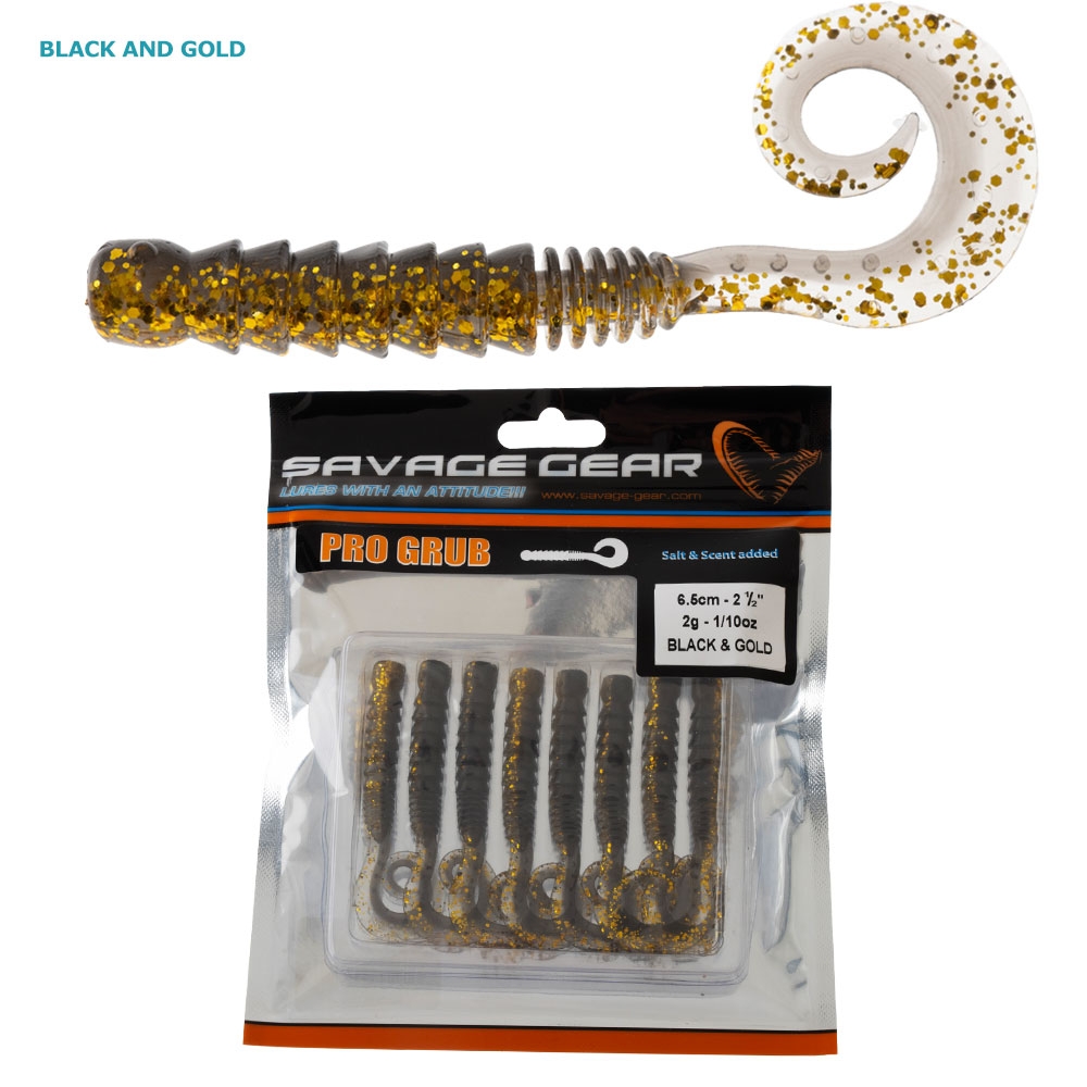 Savage Gear LB Pro Grub Soft Bait 6.5cm Qty 8 Black and Gold