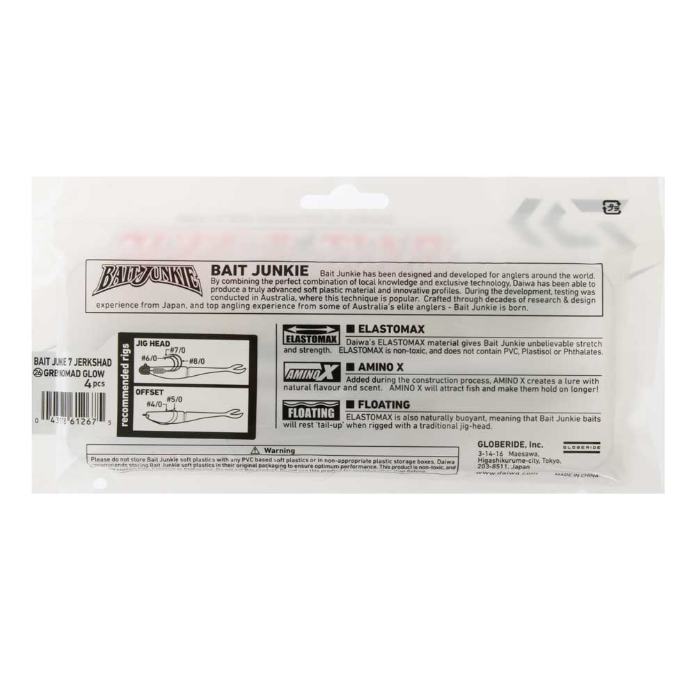 Daiwa BaitJunkie Jerkshad Soft Bait 7in/17.2cm Qty 4