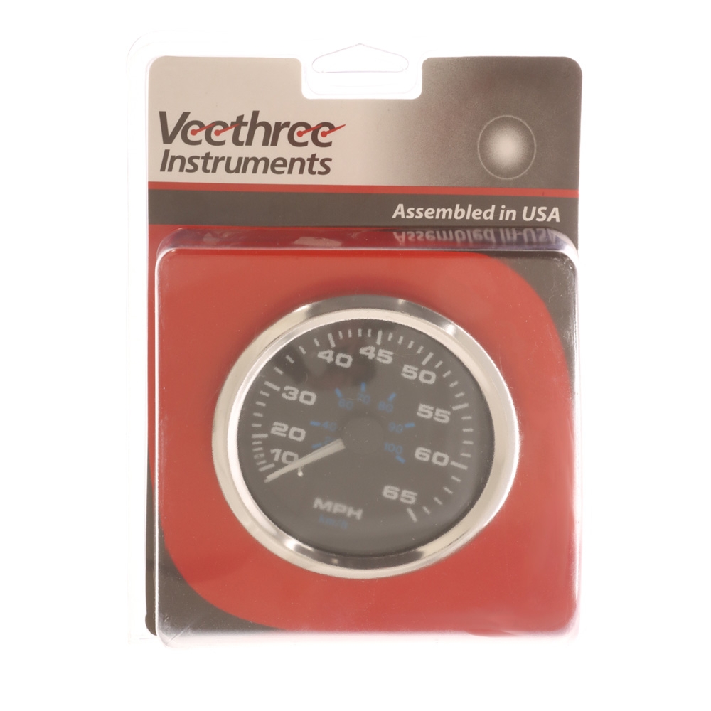 Veethree Premier Pro Speedometer 0-65mph Black Stainless Steel Trim