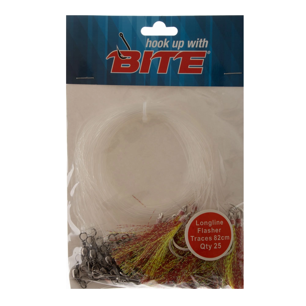 Bite Longline Traces Flasher Seahorse 82cm Qty 25 Bite Longline Traces Flasher Seahorse 82cm Qty 25