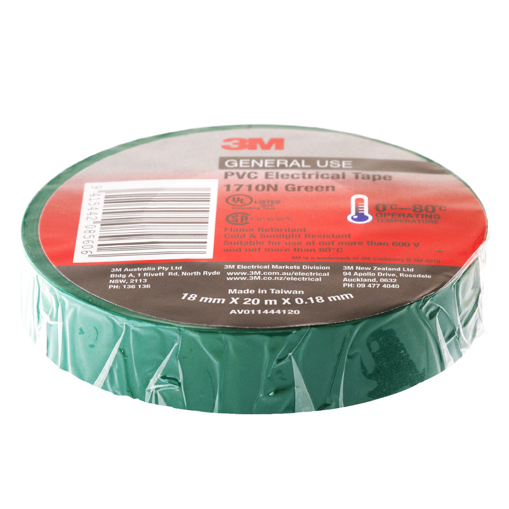 3M 1710N PVC Electrical Tape Green 18mm x 20m