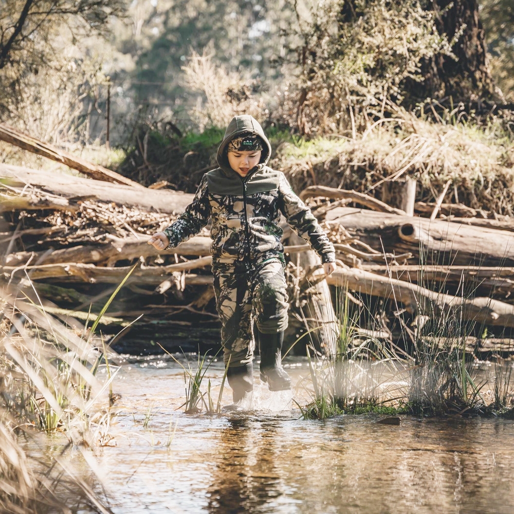 Ridgeline Spliced Kids Fleece Hoodie Buffalo Camo/Field Olive 2 Years