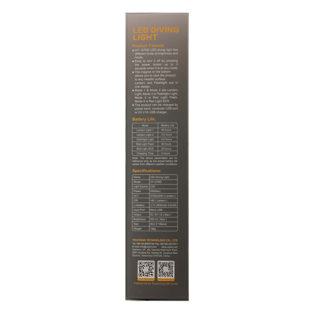 USB-Rechargeable LED Dive Torch/Lantern 3W 300lm