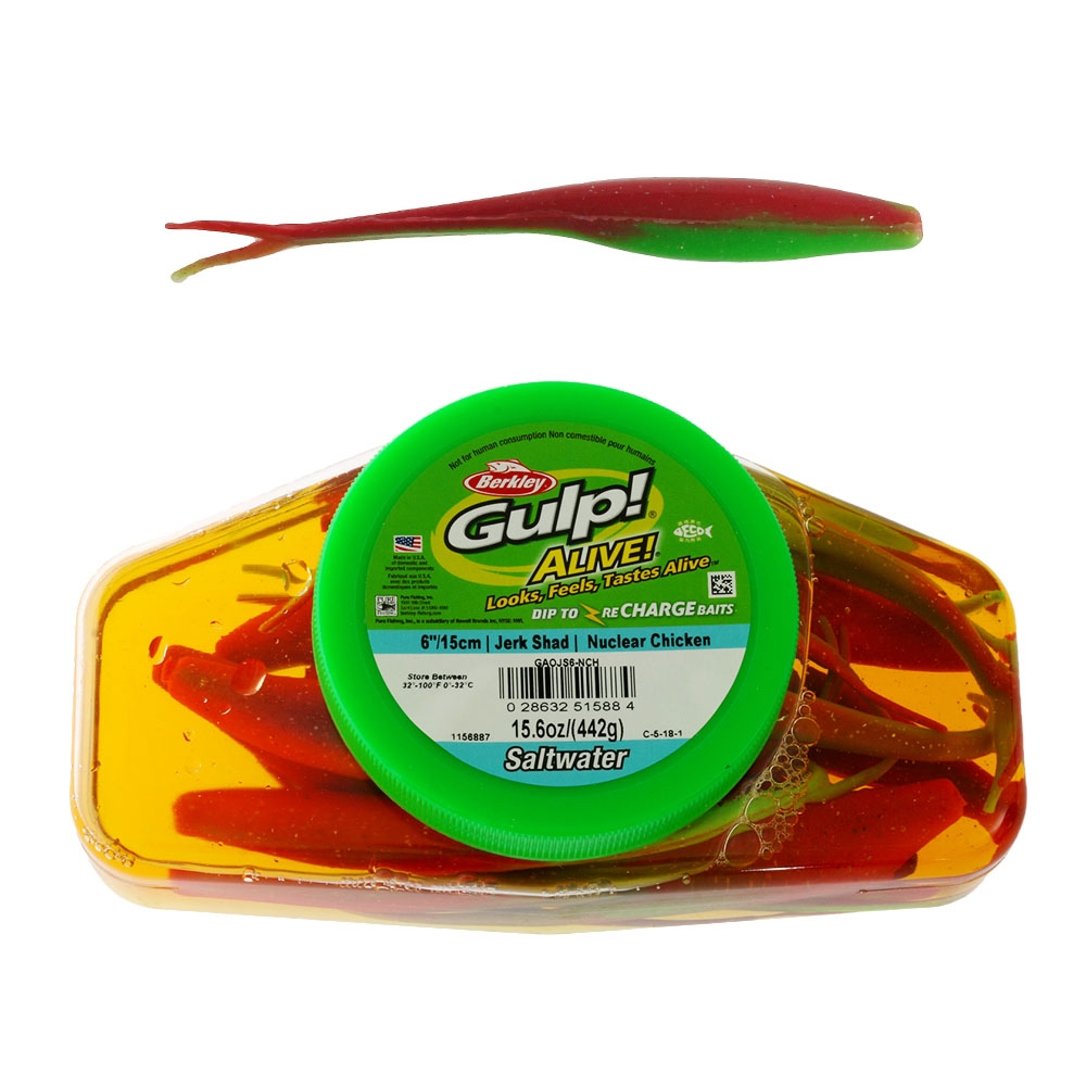 Berkley Gulp Alive Jerk Shad Soft Bait Tub 6in/15cm Nuclear Chicken