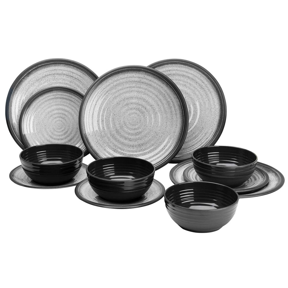 Granite Shatter-Resistant Melamine 12-Piece Tableware Set Grey