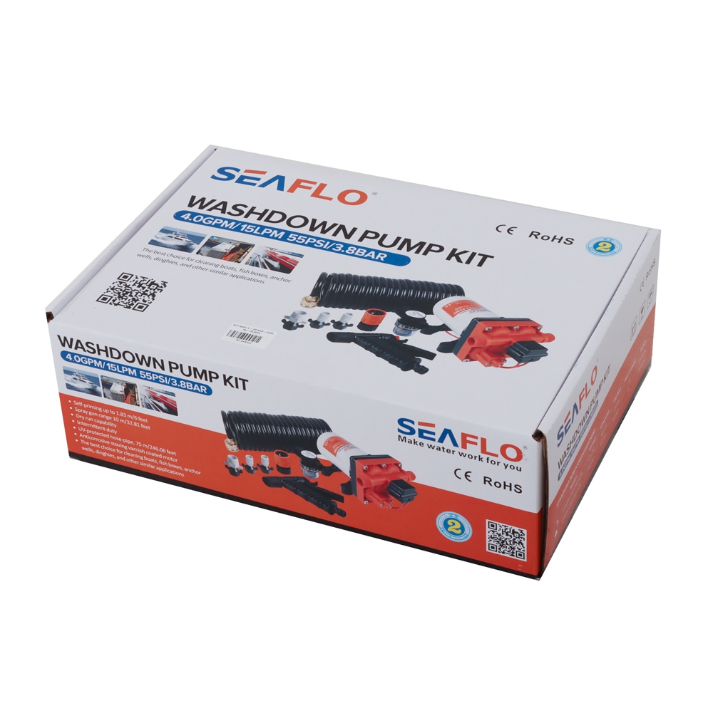 Seaflo 42 Series Washdown Pump Kit with 7.5m Coiled Hose 15LPM 12V