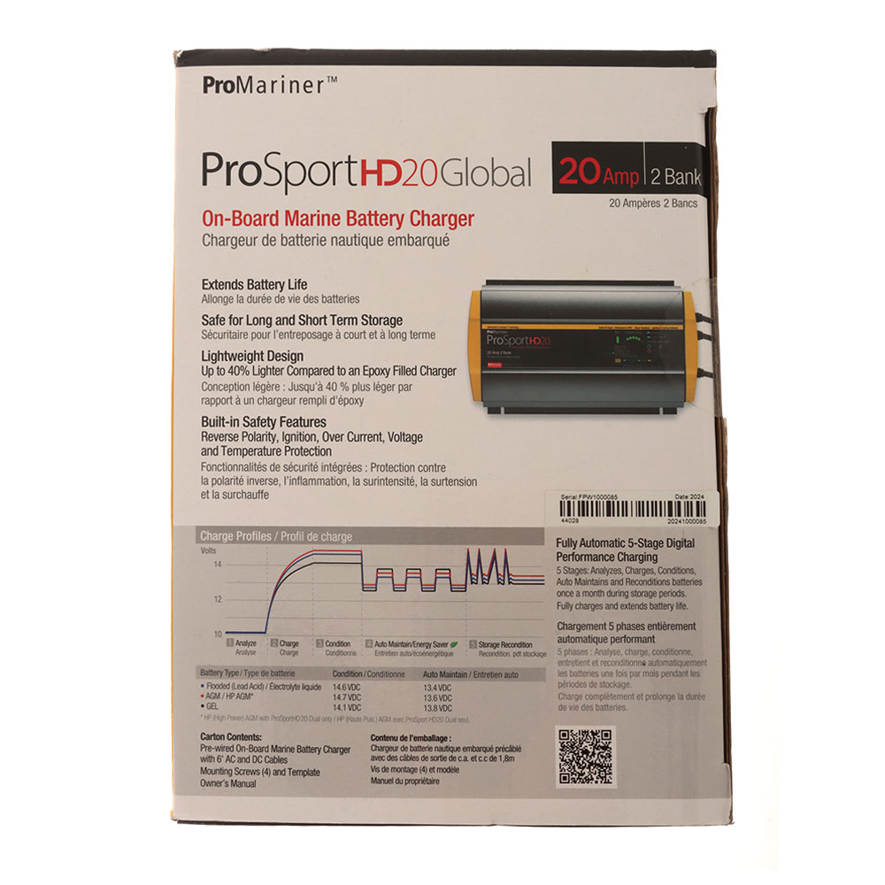 ProMariner ProSportHD 20 Marine Battery Charger 20A 2-Bank NEMA-15