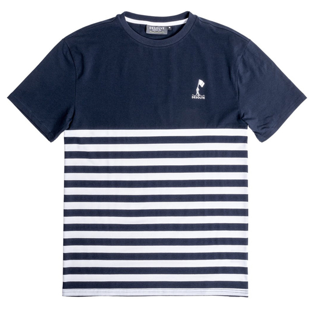 Desolve Mens Cotton Blend T-Shirt Blue Stripe Small