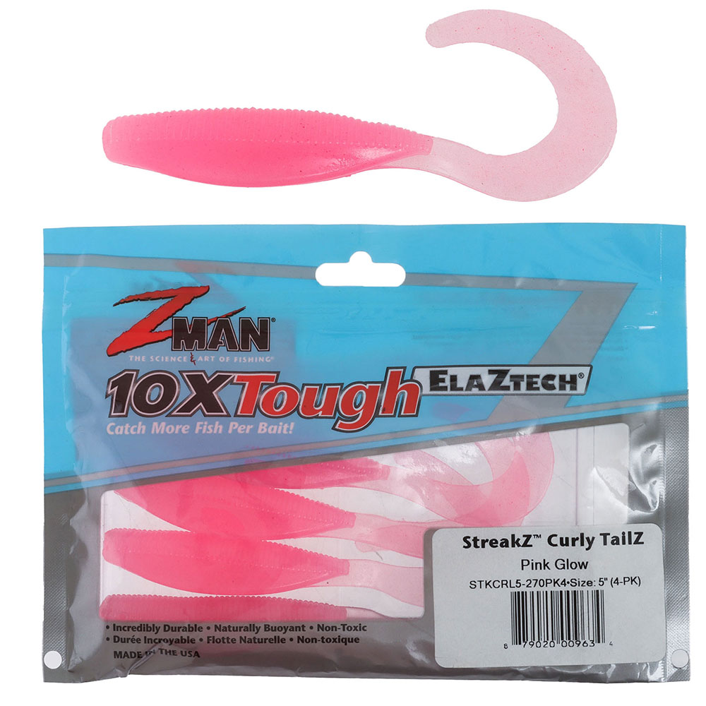 Z-Man StreakZ Curly TailZ Soft Bait 12.7cm Qty 4 Pink Glow