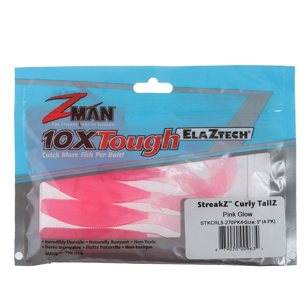 Z-Man StreakZ Curly TailZ Soft Bait 12.7cm Qty 4 Pink Glow