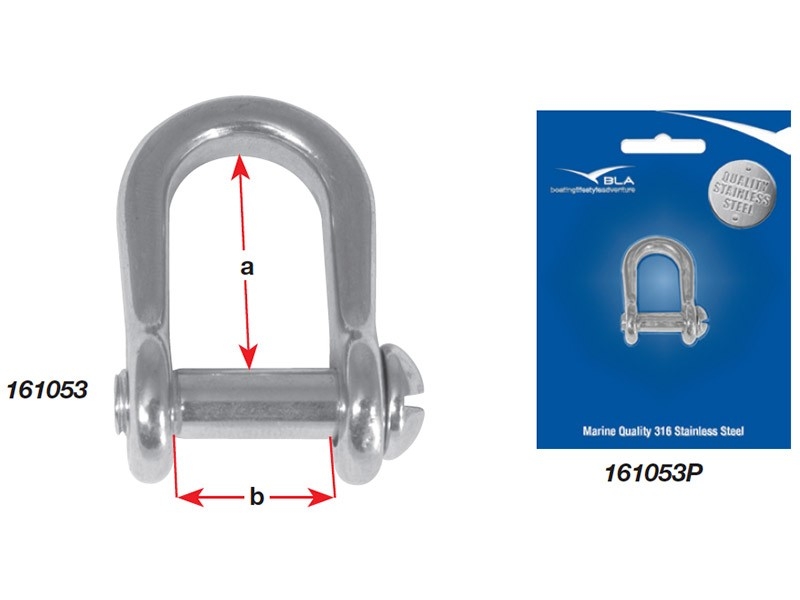 Pressed Stainless Steel Slotted Pin D Shackles - 6mm Qty 1 Packaged