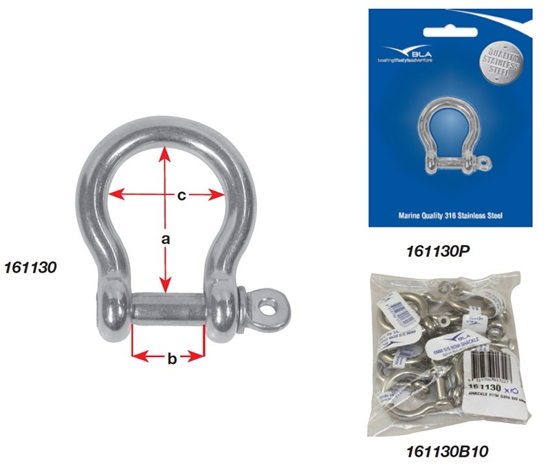 BLA Stainless Steel Bow Shackles 6mm 1700kg