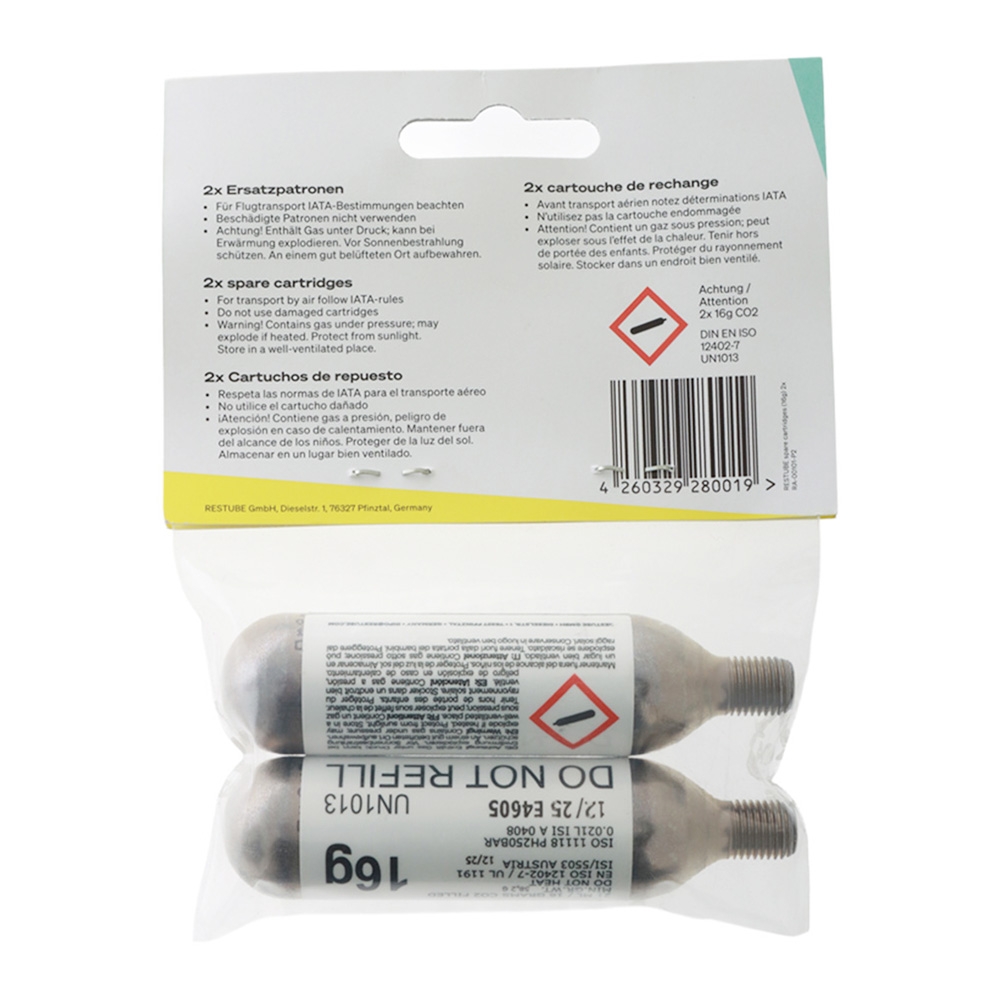 Restube CO2 Replacement Cartridge 16g 2-Pack