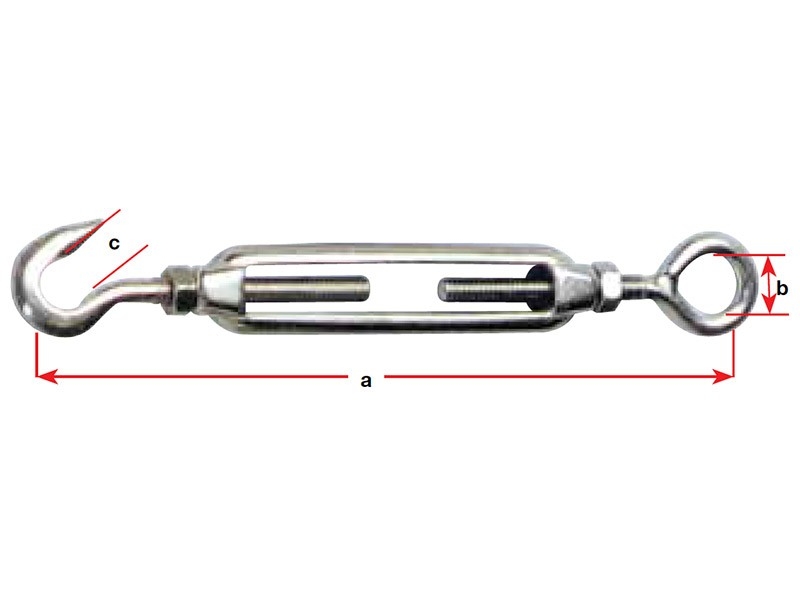 Stainless Steel Hook and Eye Open Body Turnbuckles - M8