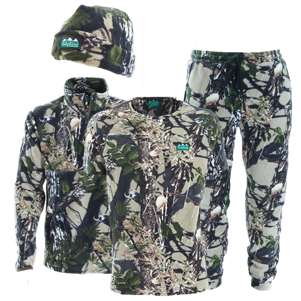 Ridgeline Alps Mens 4-Piece Fleece Clothing Pack Buffalo Camo XS - rough packaging