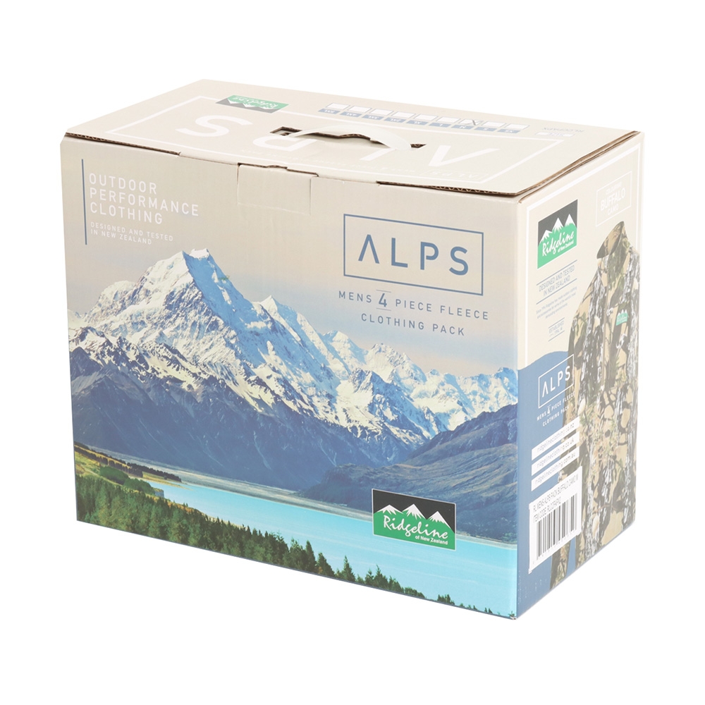 Ridgeline Alps Mens 4-Piece Fleece Clothing Pack Buffalo Camo XS - rough packaging