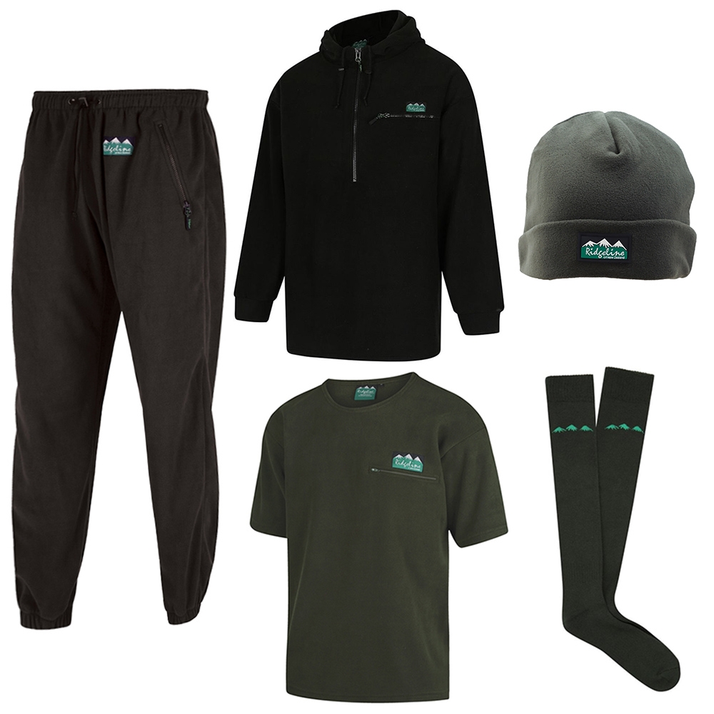 Ridgeline Snowline Mens 5 Piece Fleece Clothing Pack Black/Olive M - MISSING BEANIE