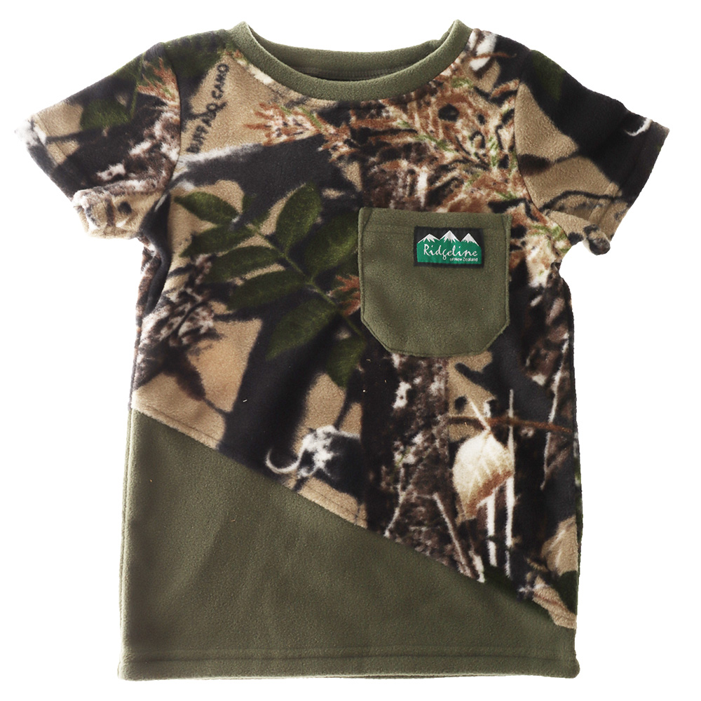 Ridgeline Spliced Kids Fleece T-Shirt Buffalo Camo/Field Olive 16