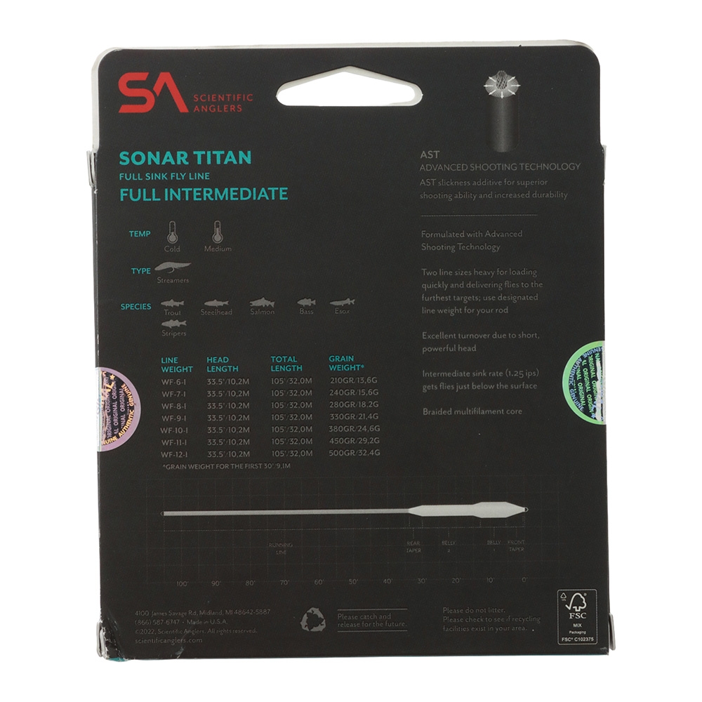 Scientific Anglers Sonar Titan Full Intermediate Slow Sinking Fly Line WF10I