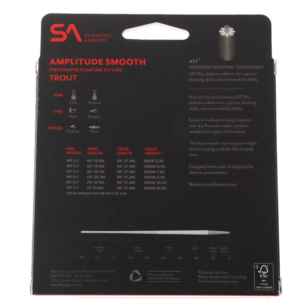 Scientific Anglers Amplitude Smooth Floating Fly Line Trout WF5F 27.5m