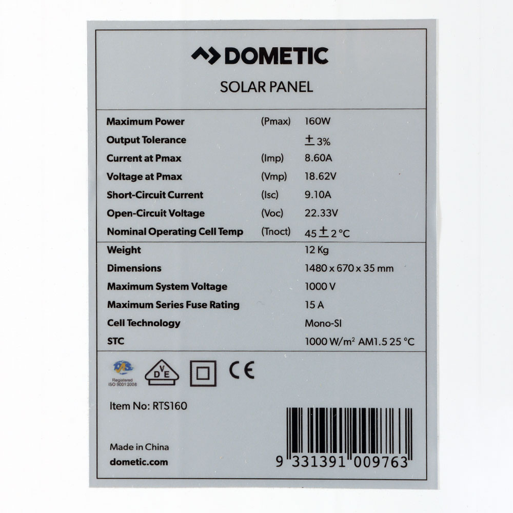 Dometic RTS160 RV Rooftop Solar Panel 160W