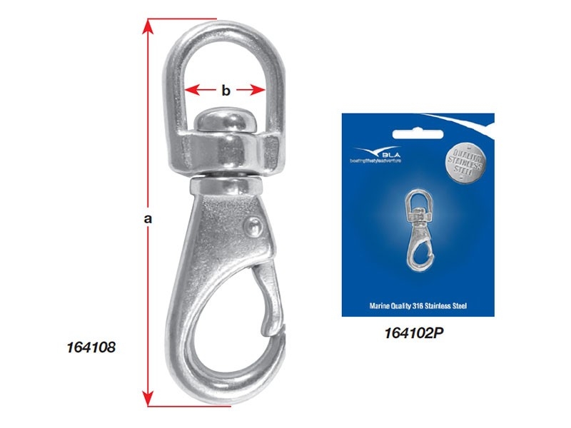 Stainless Steel Swivel Eye Snap Hook - 85mm Packaged