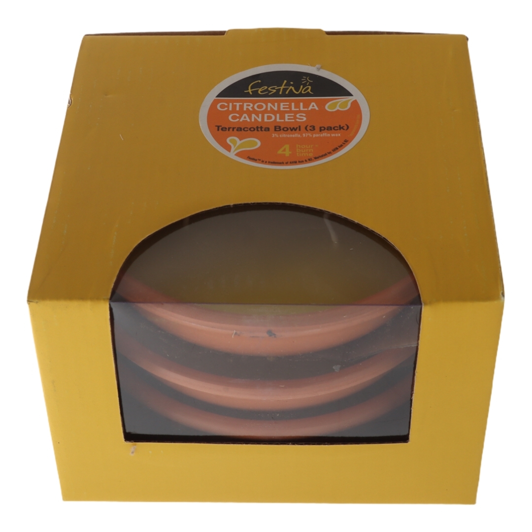 Festiva Citronella Candle Terracota Bowl Qty 3