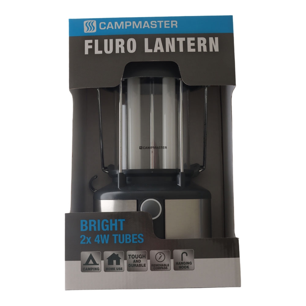 Campmaster Twin 4W Fluoro Camping Lantern with LED Night Light and Compass