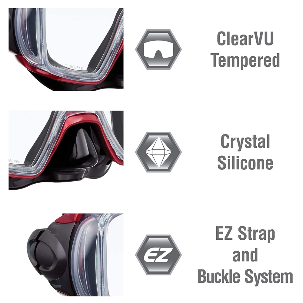 TUSA Sport Visio Tri-Ex Adult Dive Mask Black/Metallic Dark Red