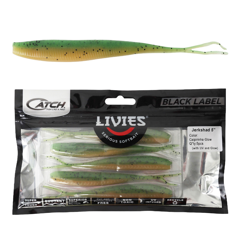 Catch Black Label Livies Jerkshad Soft Bait 5in Caipirinha Glow Qty 5