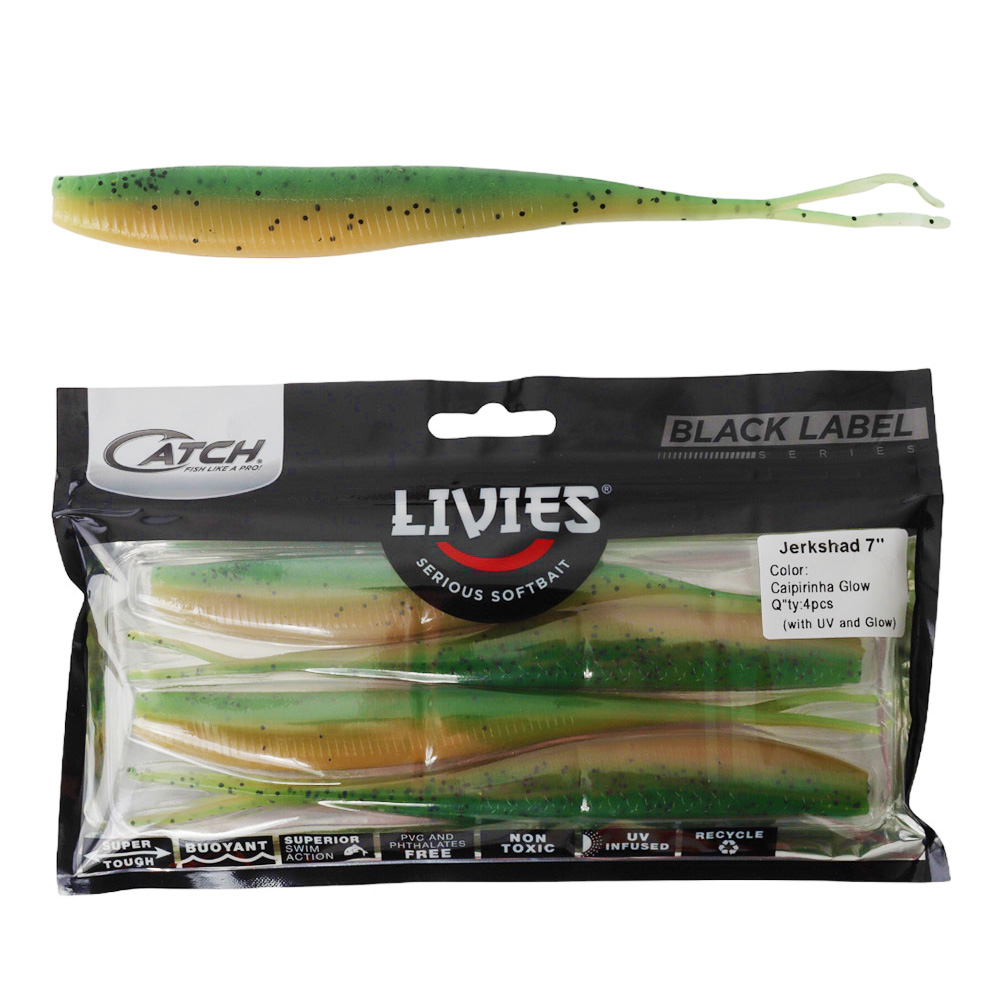 Catch Black Label Livies Jerkshad Soft Bait 7in Caipirinha Glow Qty 4