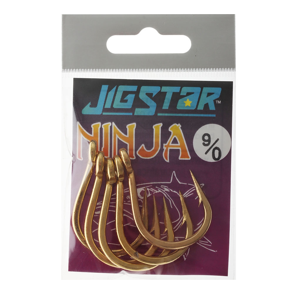 Jig Star Ninja Jig Hooks Gold 9/0 Qty 5
