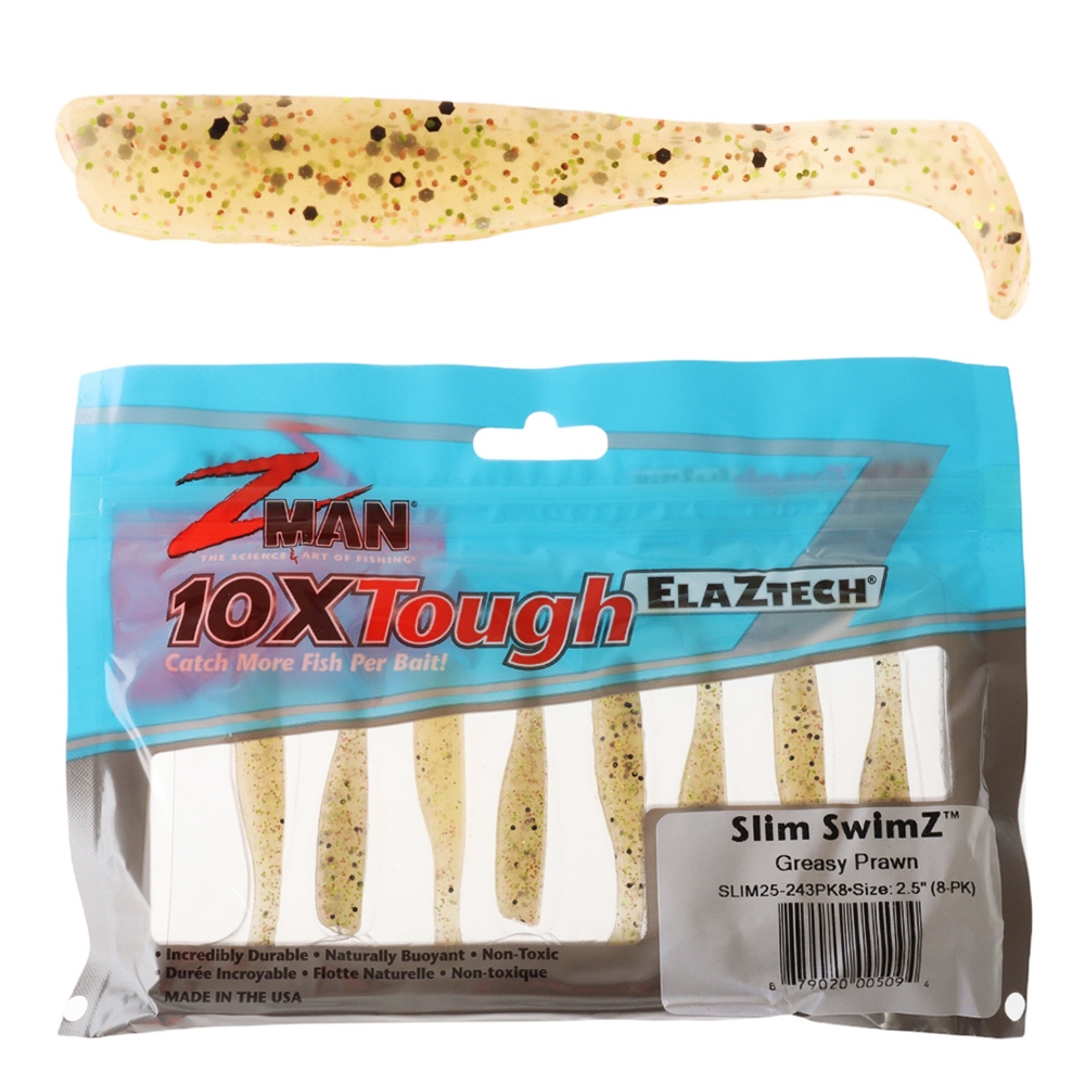 Z-Man Slim SwimZ Micro Soft Bait 6.35cm Qty 8 Greasy Prawn