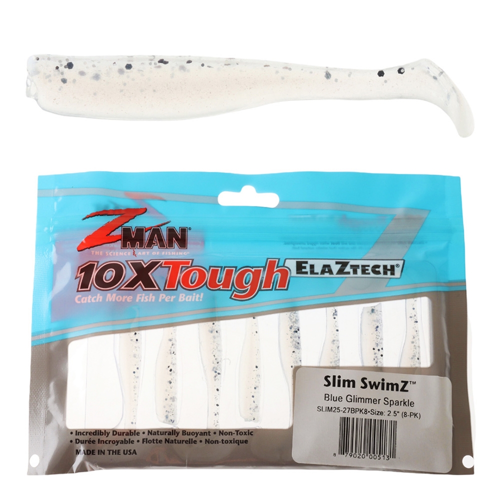 Z-Man Slim SwimZ Micro Soft Bait 6.35cm Qty 8 Pearl Blue Glimmer