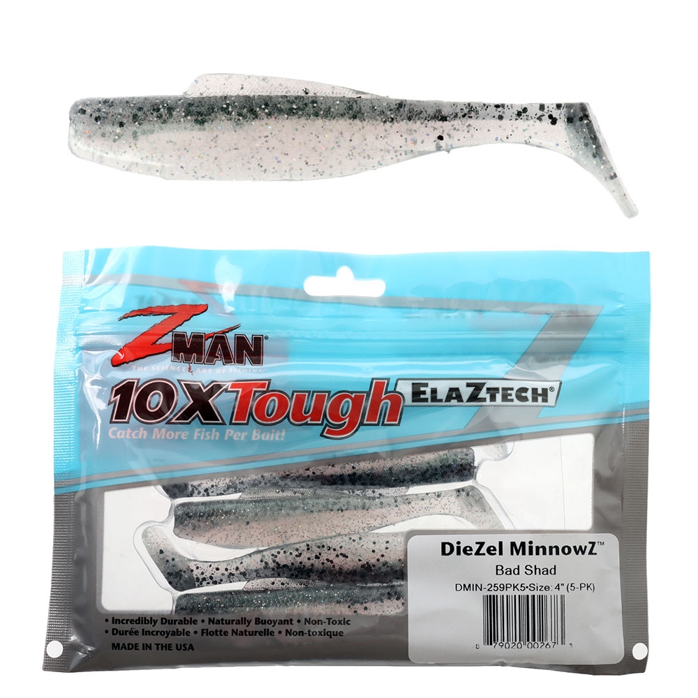 Z-Man DieZel MinnowZ Soft Bait 4in/10cm Qty 5 Bad Shad