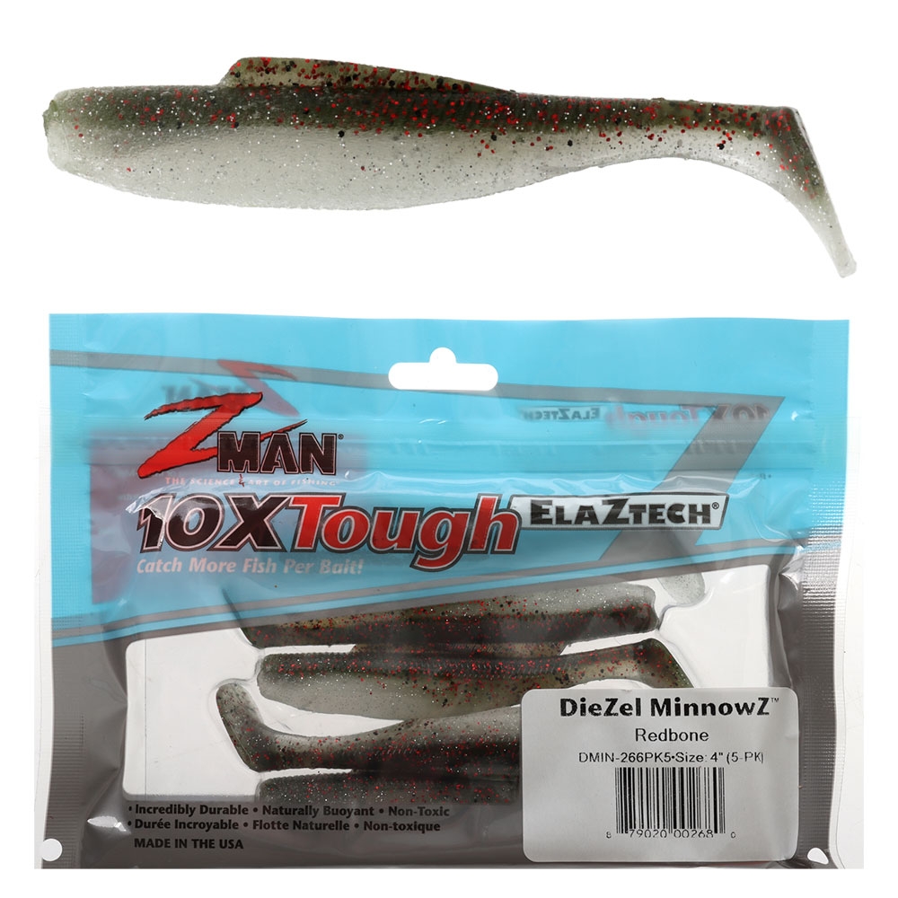 Z-Man DieZel MinnowZ Soft Bait 4in/10cm Qty 5 Redbone
