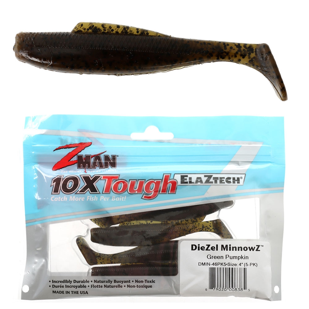 Z-Man DieZel MinnowZ Soft Bait 4in/10cm Qty 5 Green Pumpkin