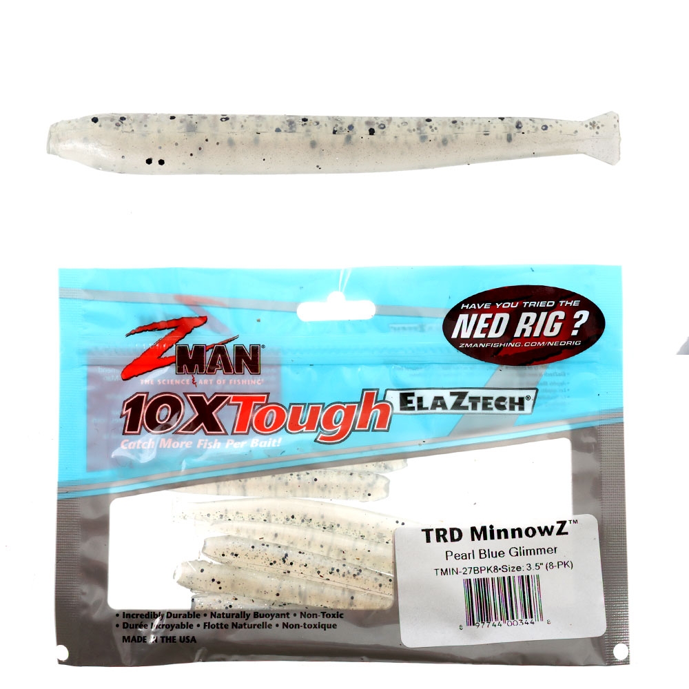 Z-Man TRD MinnowZ Micro Soft Bait 8.89cm Pearl Blue Glimmer Qty 8