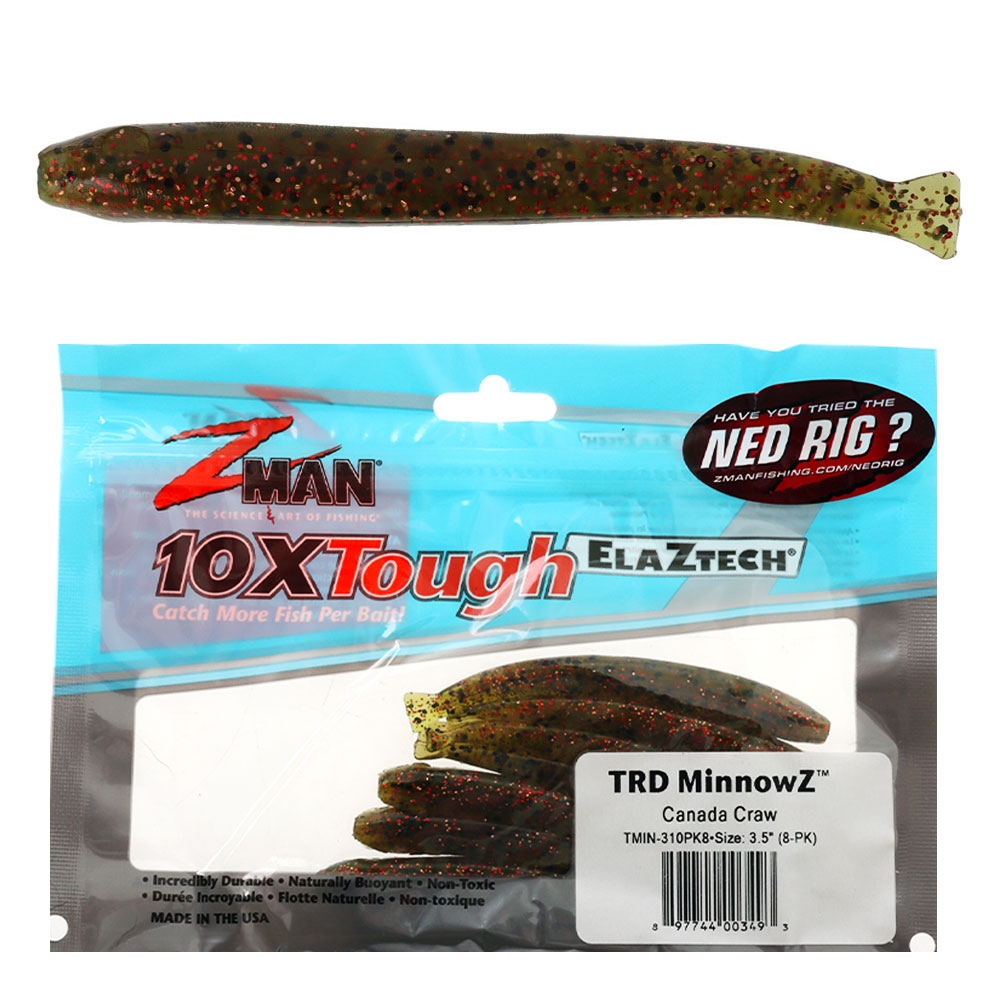 Z-Man TRD MinnowZ Micro Soft Bait 8.89cm Canada Craw Qty 8