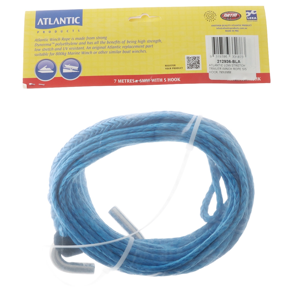 Atlantic Winch Rope With S/S Hook 7m x 6mm