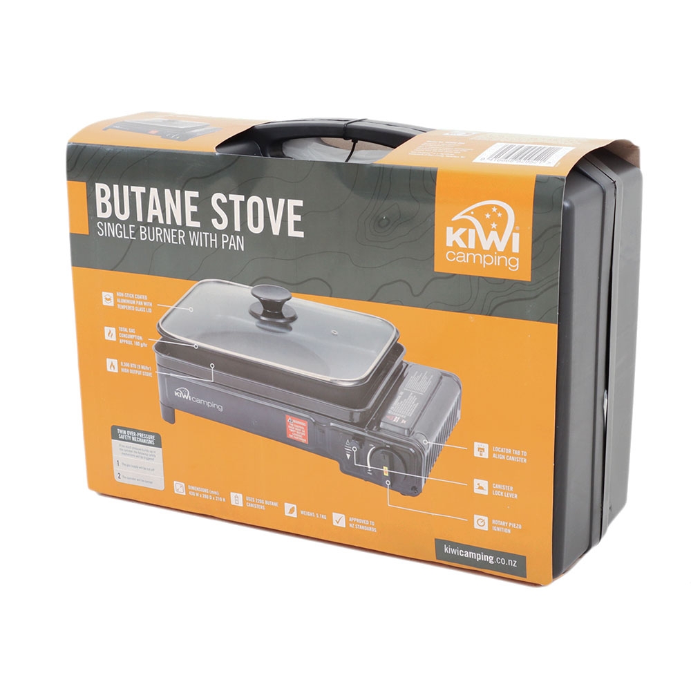 Kiwi Camping Single Burner Butane Stove with Non-Stick Pan