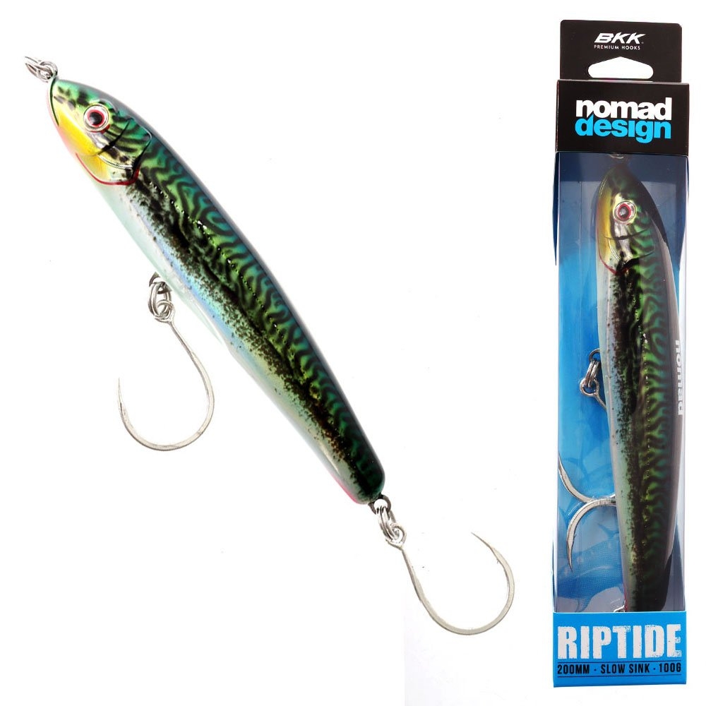 Nomad Design Riptide Slow Sinking Stickbait Lure 200mm Silver Green Mackerel