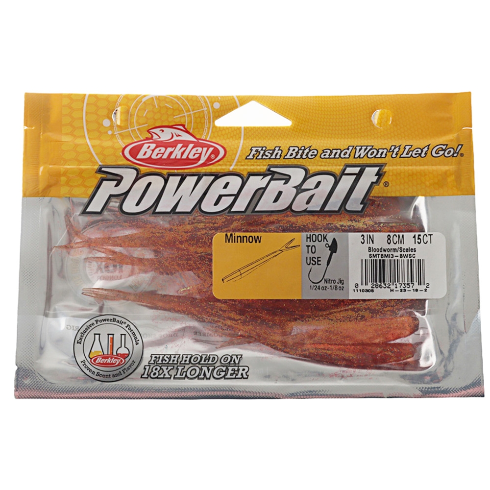 Berkley PowerBait Minnow Soft Bait Pack 8cm Qty 15 Blood Worm