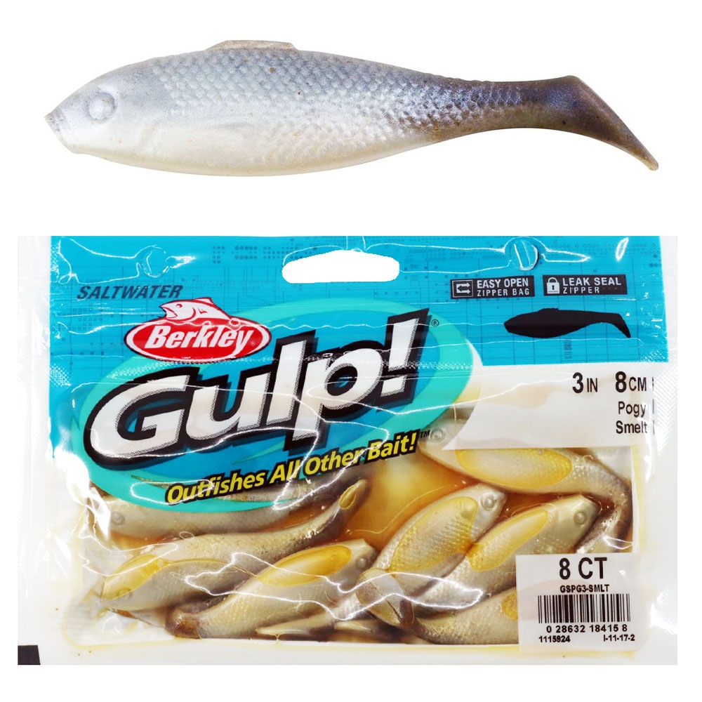 Berkley Gulp Saltwater Pogy Soft Bait Pack 8cm Qty 8 Smelt
