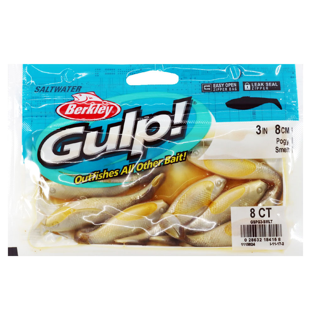 Berkley Gulp Saltwater Pogy Soft Bait Pack 8cm Qty 8 Smelt